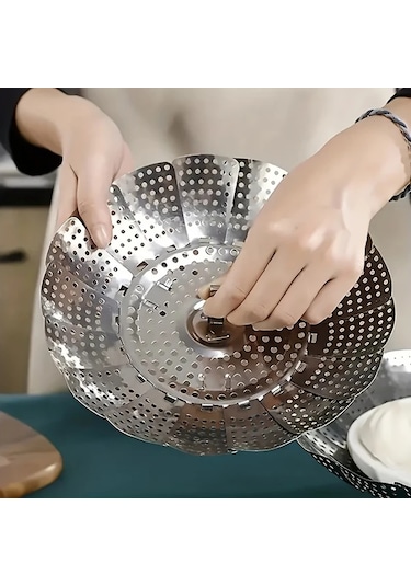 Dashanshop Silvery Paslanmaz Çelik Katlanır Buharlık Fırın Airfryer Izgara Sebze Meyve Pişirme