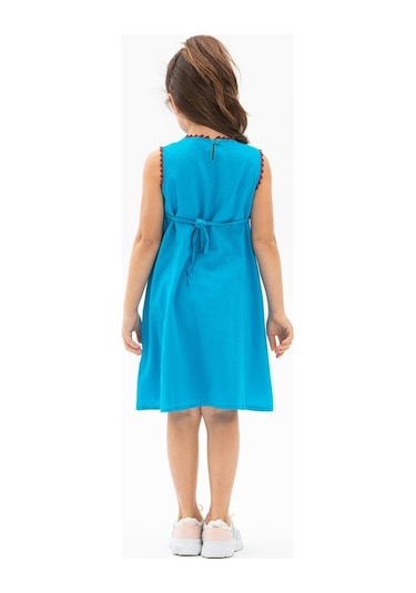 Burçak Şile Bezi Kız Çocuk Elbise Turkuaz Trkz