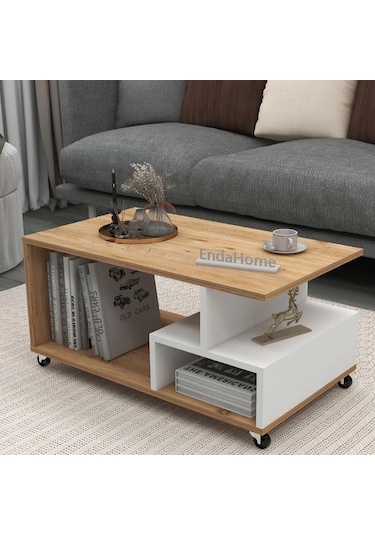 Reyo Home Enda Sultan Tekerli Orta Sehpa 86,5x50 Cm Atlantik Çam