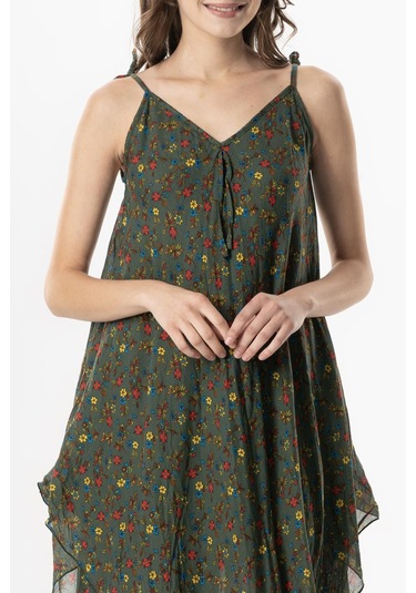 Askılı Vual Afrodit Midi Boy Yazlık Elbise Menekşe Yeşil 6239 Menekşe Yeşil