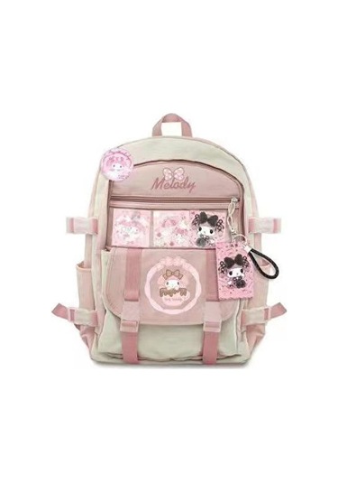 Goldenqian Sam Lise Öğrencisi Okul Çantası, Karikatür Kolye Ve 3 Kartlı Rozetle Şık H5soav Beyaz - Pembe