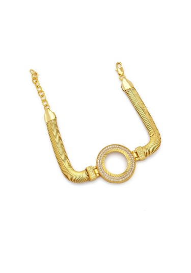 Altın Kaplama İmitasyon 2 Sıra Zirkon Taşlı İtalyan Çeyrek Çerçeve Bileklik Blk-1168 Altın