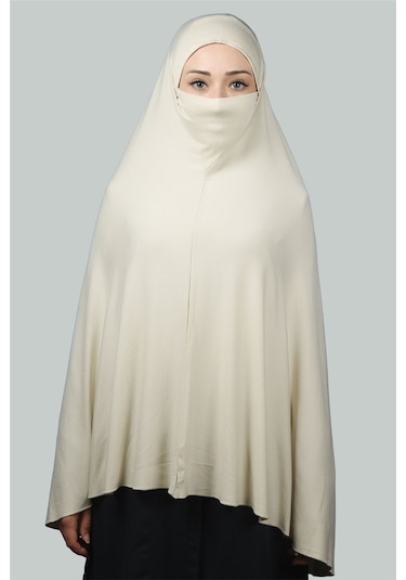 Altobeh Hazır Türban Peçeli Pratik Eşarp Tesettür Nikaplı Hijab - Namaz Örtüsü Sufle (5XL) - Krem