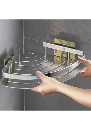 Siyah Hiçbir Matkap Banyo Rafları Duvara Montaj Köşe Duş Raf Şampuan Depolama Raf Tutucular Mutfak Siyah