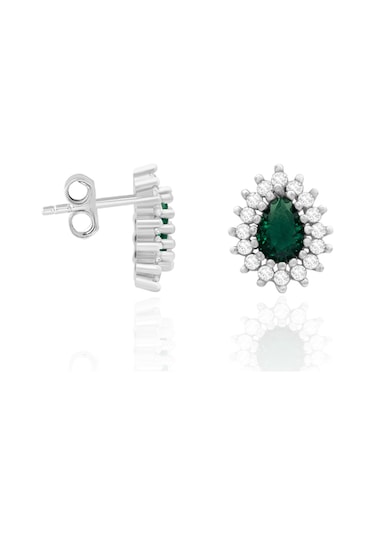 Kadın Gümüş Set Zümrüt Taşlı Kolye Küpe İkili Set 925 Ayar St119 Gümüş
