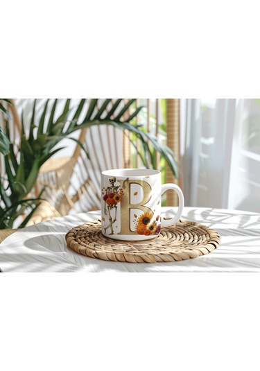 B Harfi Pembe Kareli Kalpli Göz Emojili Kupa Bardak Eğlenceli Kareli Tasarım Kahve Çay Kupası Beyaz