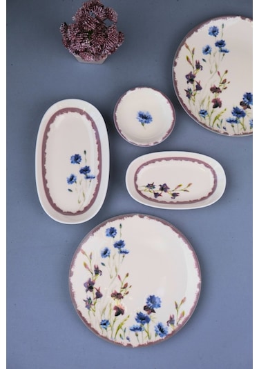 Tabak Evi Porselen Morden Kahvaltı Ve İkram Takımı 6 Kişilik 14 Parça Çok Renkli