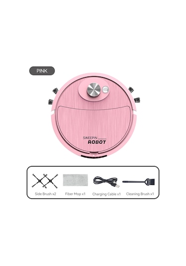 Yaozixa Akıllı Süpürge Robotu - 3'ü 1 Arada Süpürme, Emme, Moplama - Usb Şarjlı, Sessiz Motor, Ev Elektrikli Aleti, Pembe Pembe