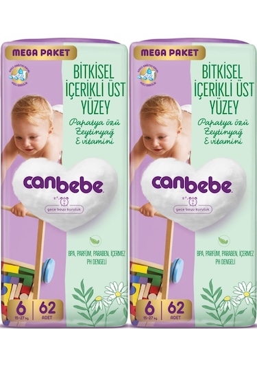 Canbebe Bebek Bezi Beden:6 15-27kg Exstra Large 124 Adet Mega 6 Numara