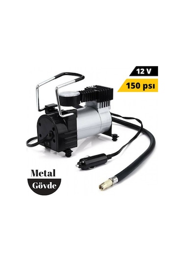 Metal Hava Kompresörü 12 Volt Çelik Gövde