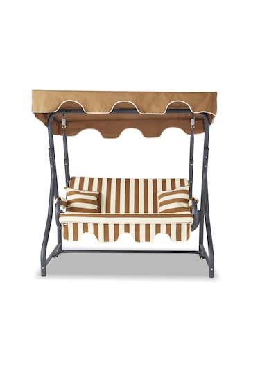 Morus 2 Kişilik Bahçe Balkon Salıncağı - Minder: Kahve/krem Tente Kahverengi