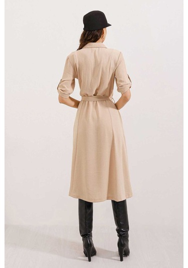 Gabria Ön Düğmeli Elbise Bej