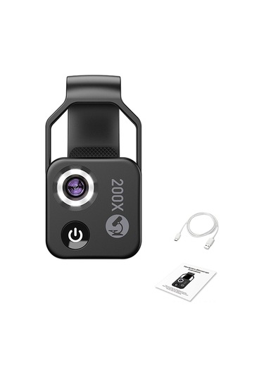 Youmex 200x Büyütme Mobil Mikroskop - 6 Led Işık & 2 Seviye Parlaklık Ayarlı - Usb Şarjlı Batarya - Çocuklar İçin Fen Denemeleri - Android/ios Uyumlu - Siyah