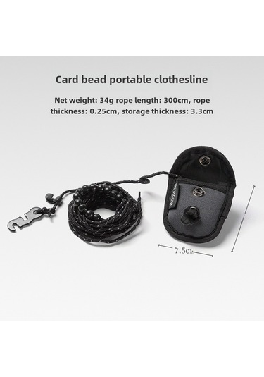 Siyah 3m Çamaşır İpi, Askısız, Yansıtıcı, Rüzgar Geçirmez, Ayarlanabilir, Taşınabilir Depolama Siyah