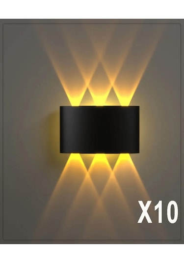 Şanled Dekoratif 10w Çift Yönlü Iç-diş Mekan Siyah Kasa Işik Duvar Aplik Amber 10'lu Amber