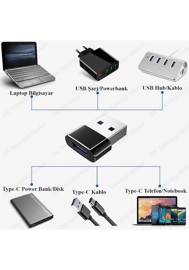 BK Teknoloji USB Erkek To Type-C Dişi Adaptör Şarj Data Çevirici