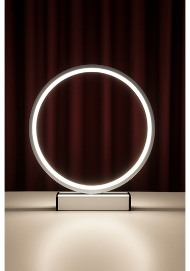 Nish Dairesel Led Işıklı Metal Masa Ve Gece Lambası Dekoratif Aydınlatma Beyazdairesel