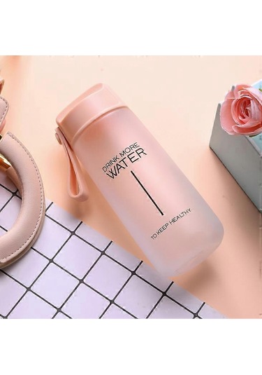 Su Bardağı Sevimli Plastik Taşınabilir Su Şişesi Öğrenci Seyahat Spor Su Bardağı - Renk: Şeftali Çok Renkli