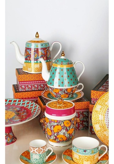 Lucky Art Eliana Bone Porselen Karışık Desenli Ayaklı Kek & Pasta Standı 27 Cm Lyhd 586