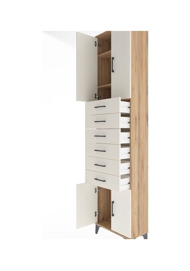 Arges Dolap 3 Raflı 6 Çekmeceli 4 Kapaklı 60x30x243 Çam-aytaşı Çam