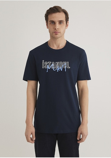 Mavi - İstanbul Baskılı Lacivert Tişört 067114-34319-Lacivert