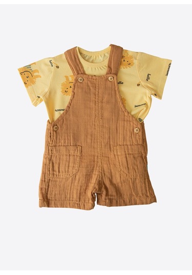 Organik Hello Summer Şort Salopet 2'li Takım Sarı Sari