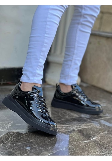 Kb Siyah Rugan Ayakkabı Yüksek Taban Bağcıklı Günlük Ayakkabı