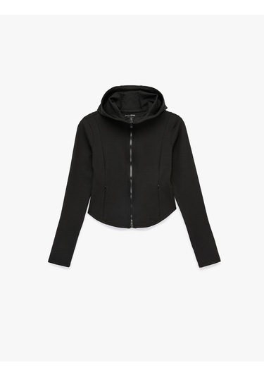 Koton Kapüşonlu Uzun Kollu Cep Detaylı Fermuarlı Spor Sweatshirt Siyah 6sak20008nk
