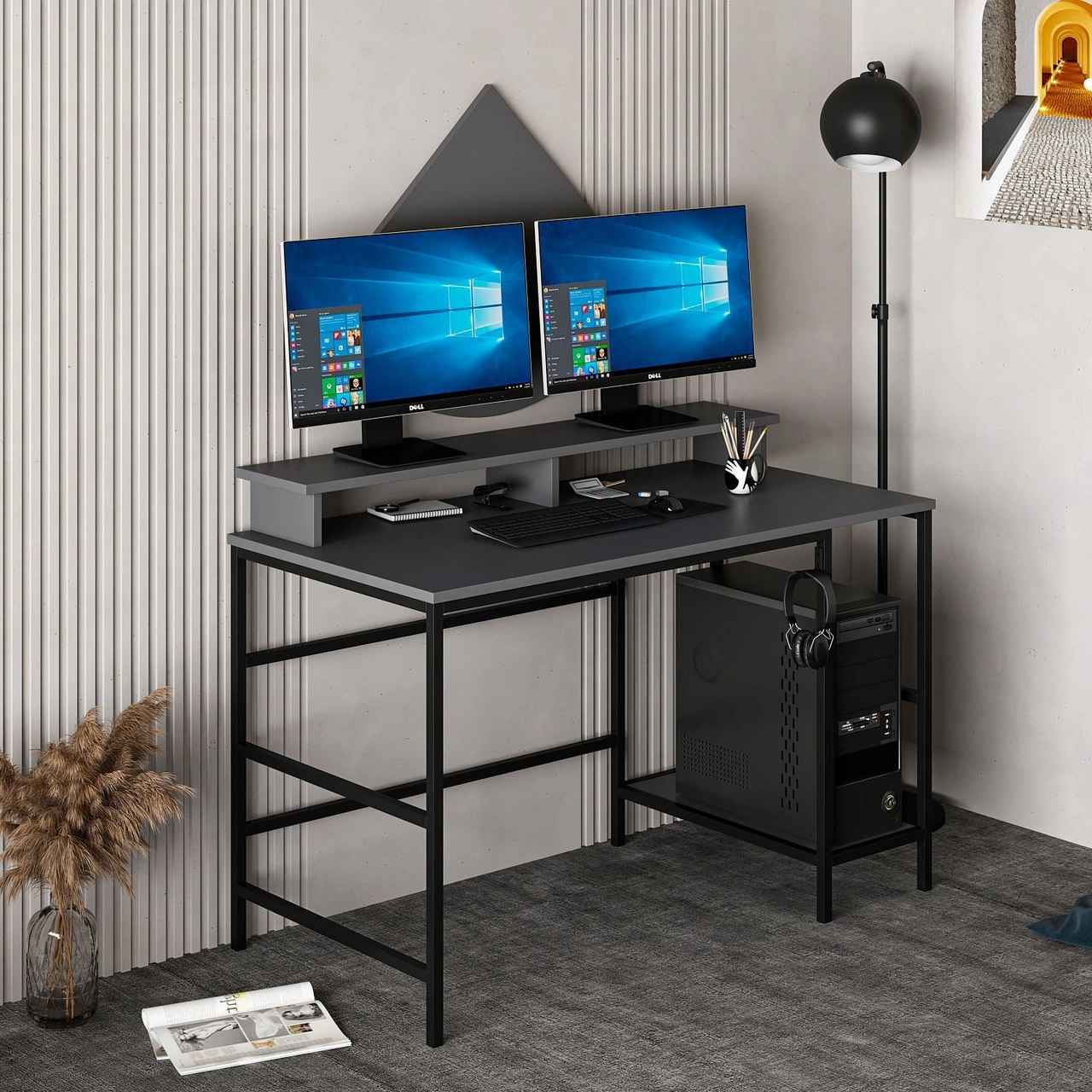 Minar Greta Çalışma Masası Modül2 - Antrasit Siyah