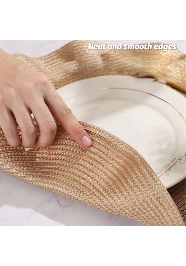 Ahşap Kulak Kenarı Batı Yemek Matı Masa Yağ Geçirmez, Şampanya Rengi Şampanya Rengi Şampanya