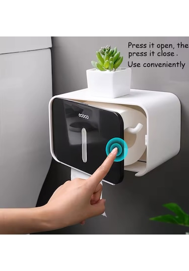 Duvara Yapışkanlı Dokunmatik Tuvalet Kağıdı Havlu Saklama Kutusu Beyaz - Siyah