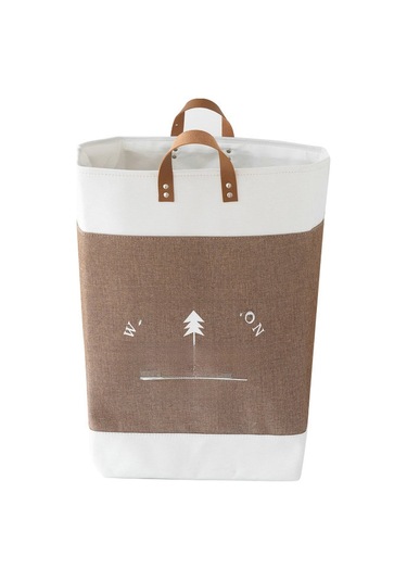 Baskılı Kahverengi Büyük Kapasiteli Kirli Çamaşır Sepeti, Katlanabilir, Kumaş Renkli