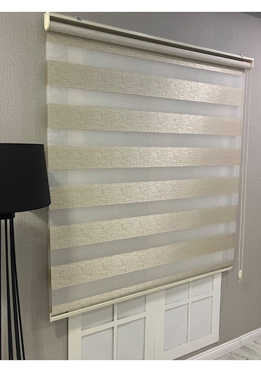 Delüks Zebra Stor Perde Geniş Plise Bej Bej