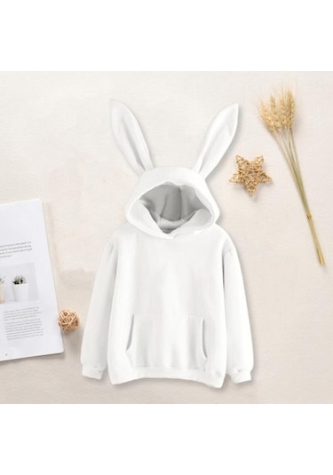 Novahub Kırmızı Kadın Kapüşonlu Sweatshirt - Tavşan Kulak Dekorlu, Uzun Kollu, Rahat Kışlık Üst Kırmızı