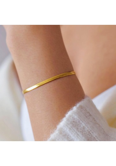 İtalyan Ezme Çelik Zincir Bileklik Gold Renk Çelik Bileklik Unisex Ürün Sarı