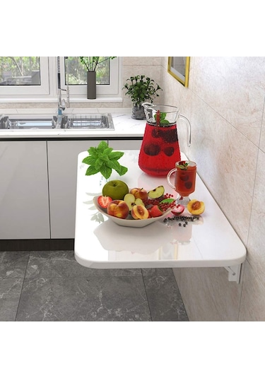 Kydoniahome 72X45 Cm Parlak Beyaz Mdf Oval Köşeli Duvara Monte Katlanır Masa