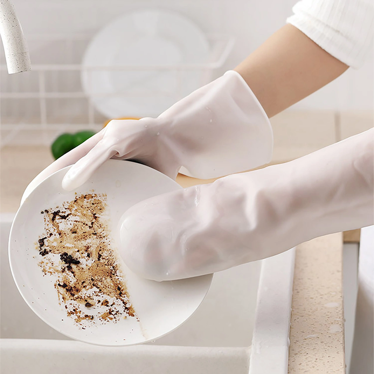 Dofolink Pvc Silikon Fırça Eldivenleri - Mutfak Temizliği İçin Su Geçirmez, Isıya Dayanıklı, Çok Fonksiyonlu El Koruması Mor