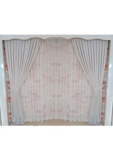 Kemik Renk Fon Kadife Perde Çift Kanat 1/3 Sık Pileli Dikim V-42 Kemik