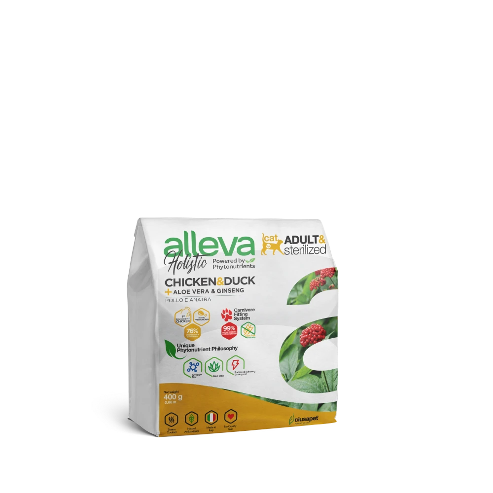 Alleva Holistik Tavuk & Ördek Tahılsız Yetişkin & Kısırlaştırılmış Kedi Maması 400 G