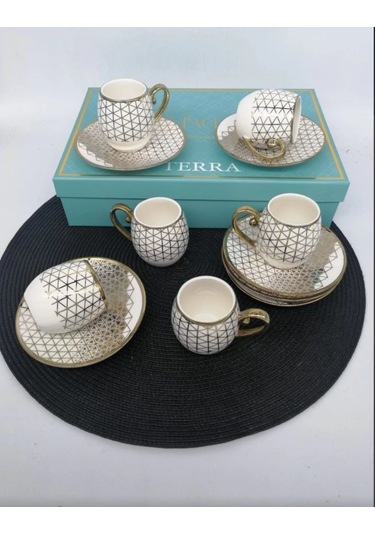 Şnr 101838 Kahve Fincanı Terra Yaldızlı 6'lı 1x6 Beyaz