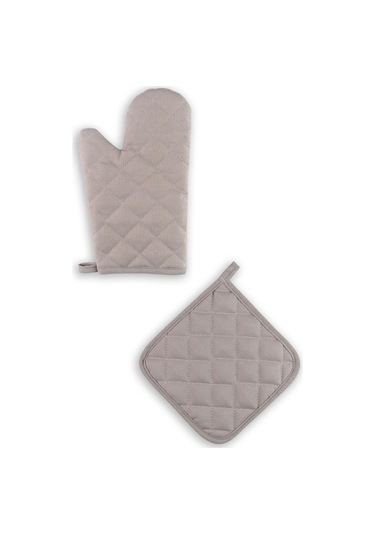 Yanmaz Fırın Eldiveni Ve Fırın Tutacağı 1 Eldiven 1 Tutacak Açık Gri