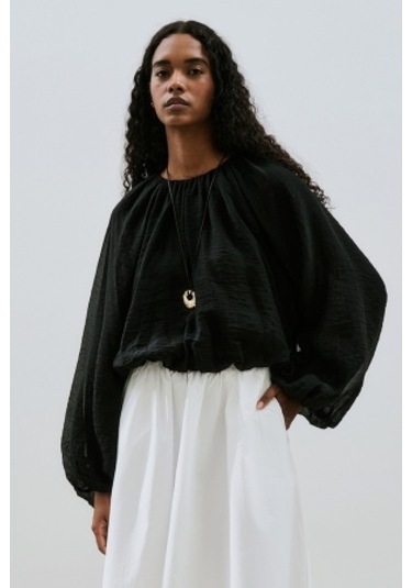 Balon Form Kısa Bluz Siyah Siyah