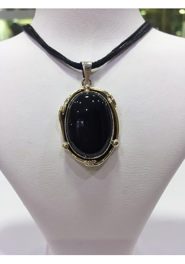 Siyah Oniks Taşlı Gümüş Kolye 925 Ayar 512655681