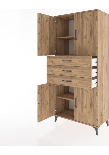 Hyperion Dolap 3 Raflı 3 Çekmeceli 4 Kapaklı 88x44x195 Çam-çam Çam