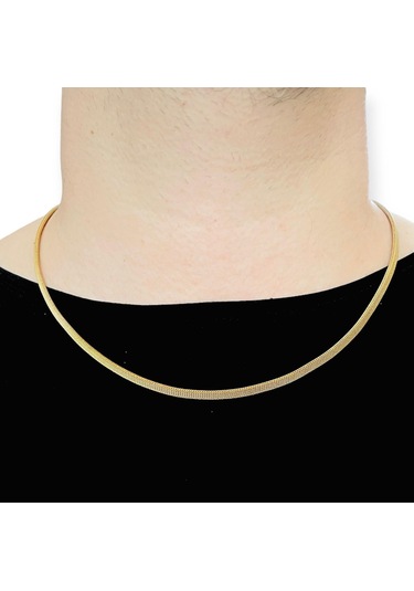 Gold-hasır-yassı Yüksek Kalite Paslanmaz Çelik Kolye 60 Cm Gold