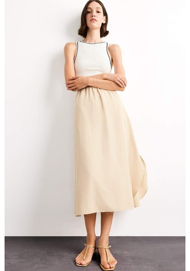 Defacto A Kesim Pamuklu Kolsuz Midi Elbise G1358ax25smer105 Ekru