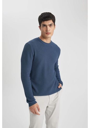 Defacto Standart Fit Bisiklet Yaka Kazak B9707AX24SPIN34 İndigo