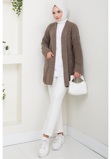 Enfil Şal Yaka Triko Hırka 1598 - Açık Kahve Sütlü Kahve