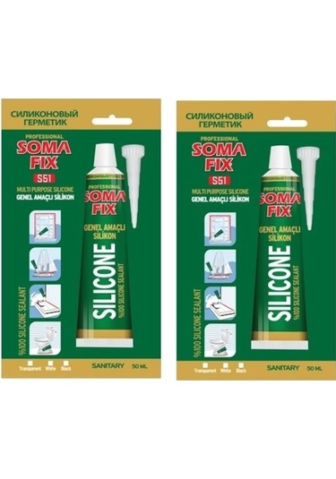 Somafix Genel Amaçlı Tüp Silikon Yapıştırıcı Şeffaf 50 ML 2 Adet