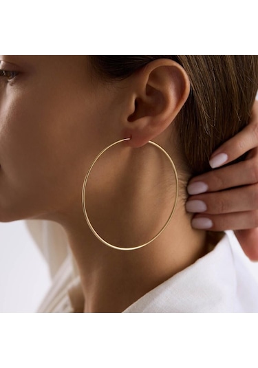 14k Altın Halka Küpe 1,2 Mm 7.5 Cm Gizli Kilit T14296 Renkli